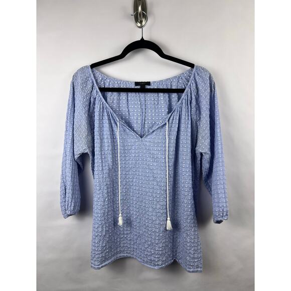 J.Crew Kaftan Blouse, Light Blue, Cotton Dobby, Peasant Boho Tunic Top S - Picture 2 of 9